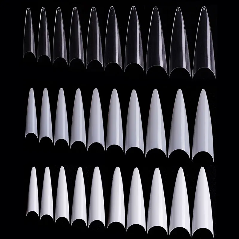 

New 600pcs Stiletto Sharp French Acrylic False Nail Tips Clear Natural Long Pointy Nail Tips UV Gel Manicure Nail Art Tool