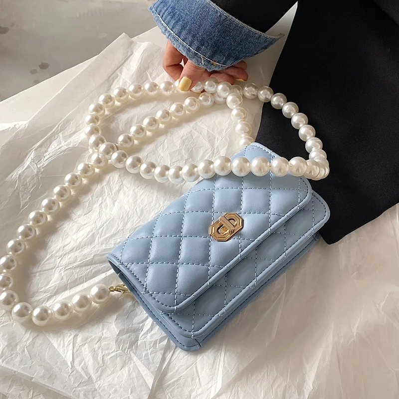 

Pearl Chain Shoulder Belt Design Small 2021 Brand New PU Leather Mini Women Handbag Crossbody Bag