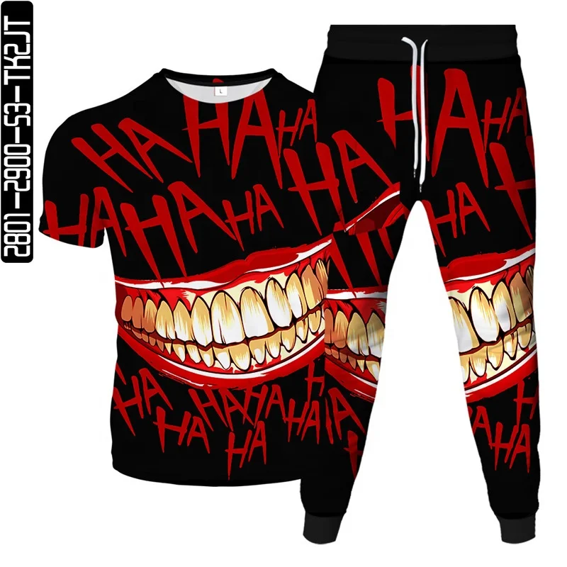 

DLL 2021 digital printing mouth Short Sleeve 3D Printed Summer plus size t shirt Jogging Suit Hip Hop men shorts and shirt set, As picture or customized make