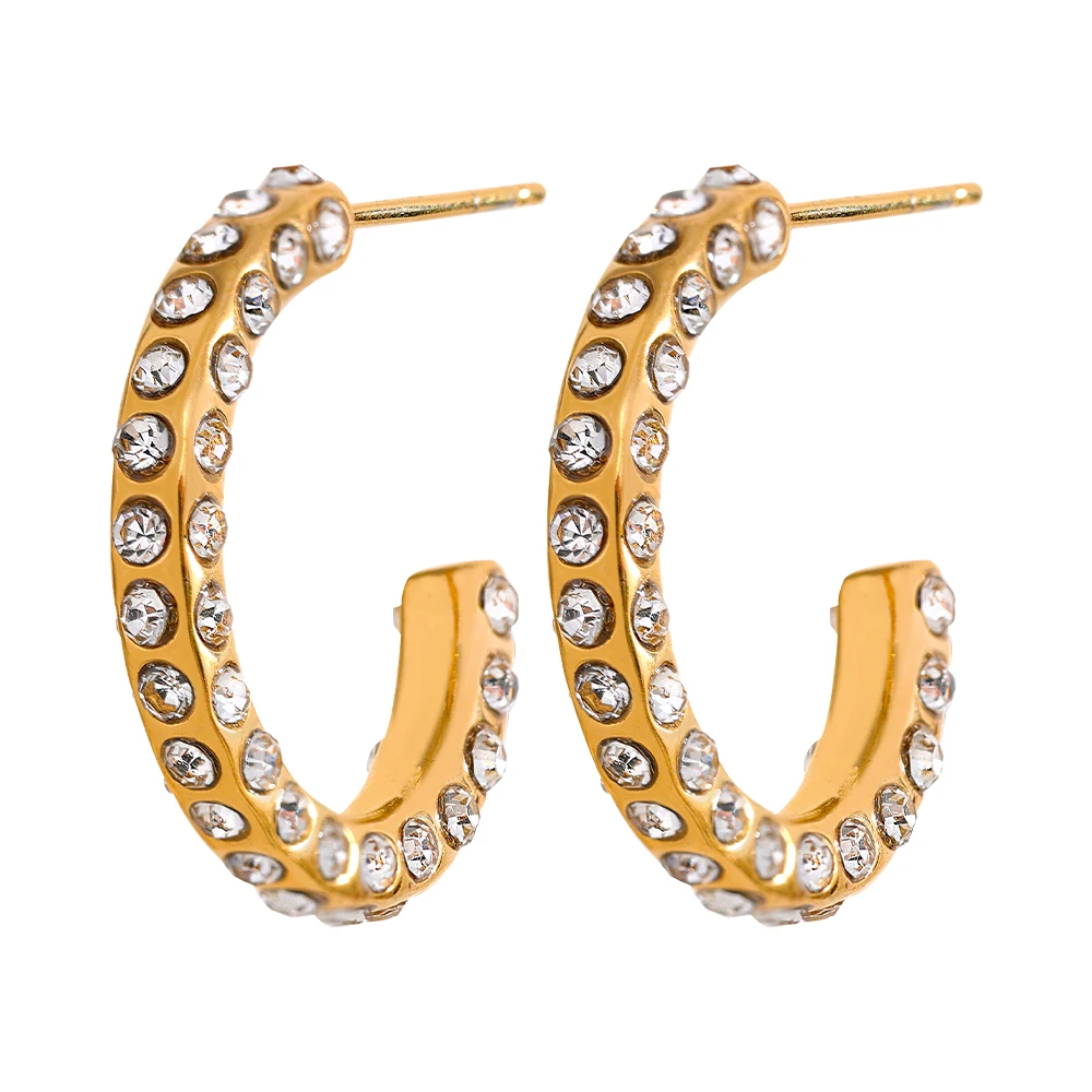 JINYOU 2234 Occident Gold Charm Geometric Round Jewelry Stainless Steel Luxury Bling Zircon Diamond Sparkly Hoop Earrings