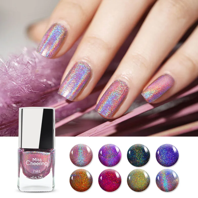 

7 ml Shiny Holographic Shimmer Glitter Laser Nail Polish Diamond Laser Sequins Varnish Holo Nail Art Decorations, Silver/orange/pink/blue/yellow/purple/green