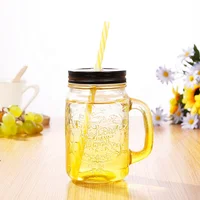 

Wholesale Custom Made Logo Personalized 500ml Beverage Glass bottle Mason Jar With Lid And Straw