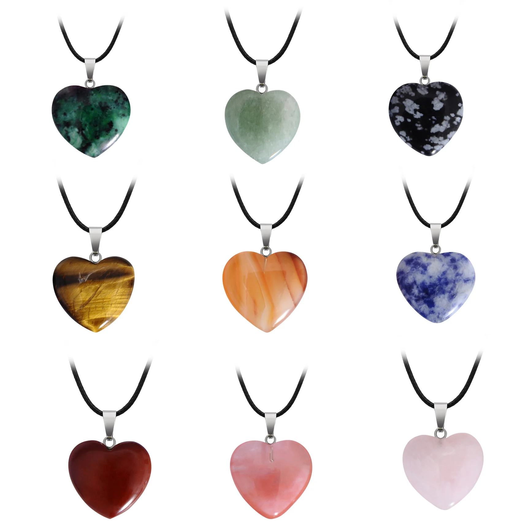 

Hand carved colored heart shape natural stone pendants for necklace making, As pic
