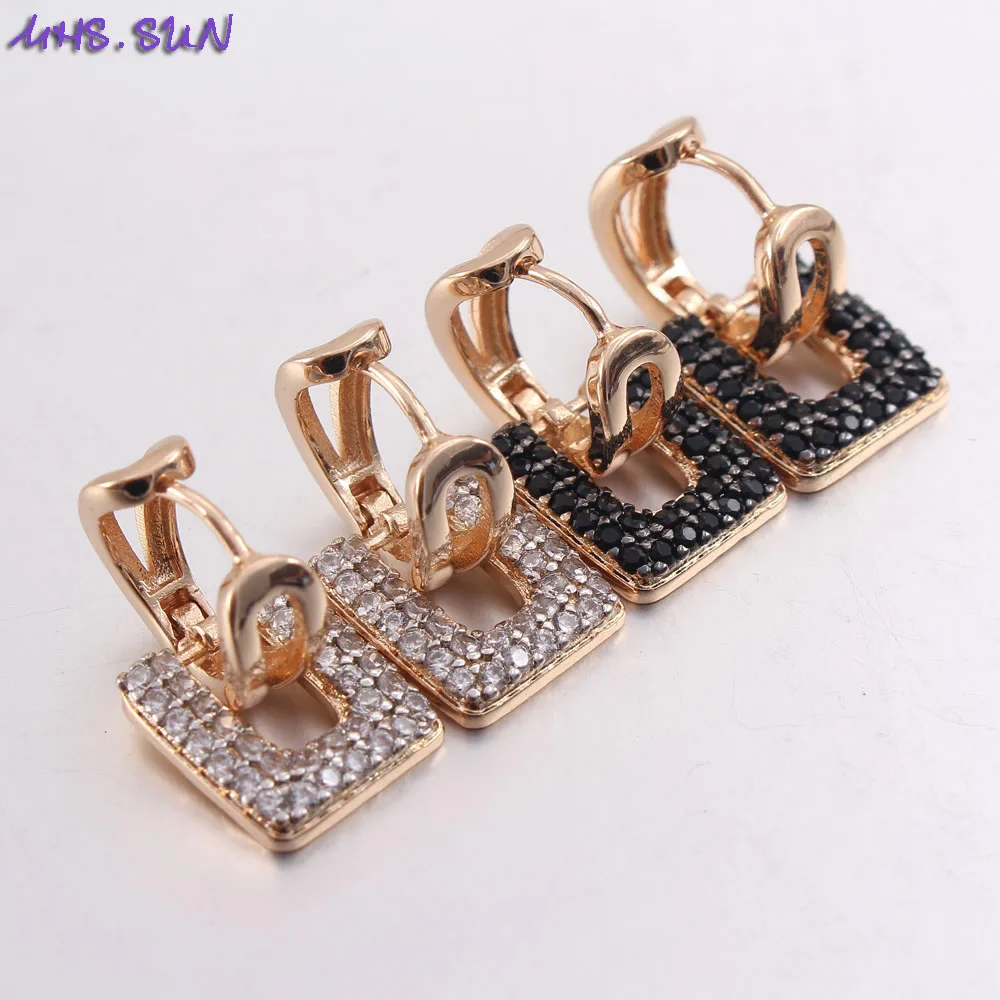 

MHS.SUN Wholesale Women Zirconia Earrings 18K Gold Plated Colorful CZ Stud Earrings Korean Female Piercing Jewelry Gifts