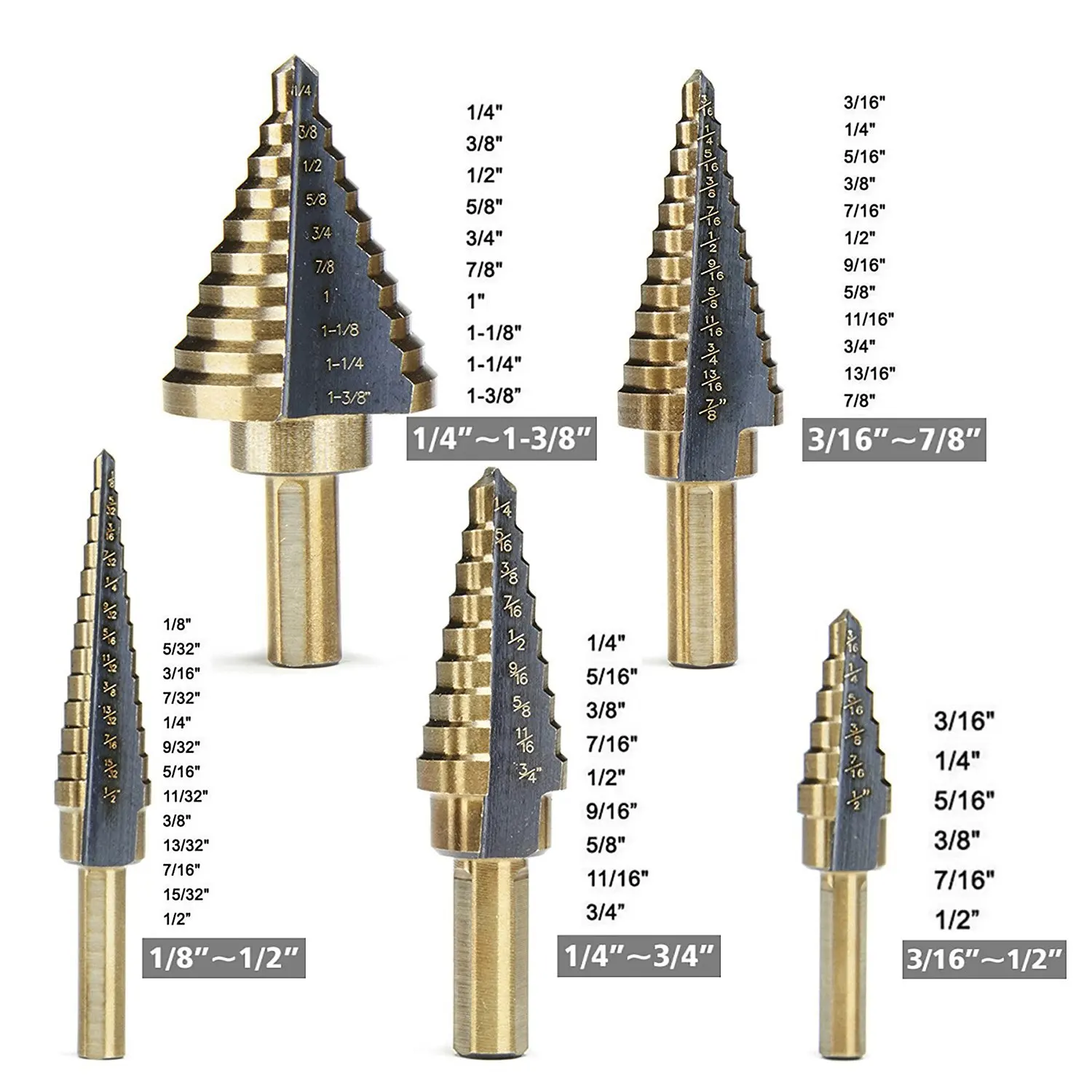 High Precision 5Pcs High Speed Steel Cone Step Drill Bit and 1Pc Automatic Center Punch Packed in Storage Box Step Drill Bit for Fine Drilling Processing 