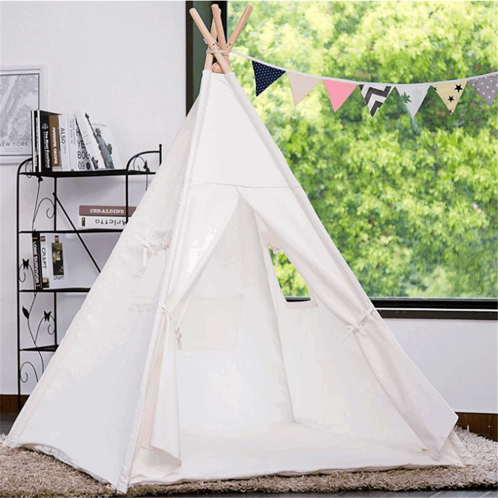 Classic artfully processed white cotton canvas large indoor/outdoor wood best selling house kids tent