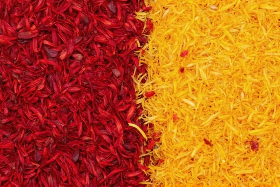 Close-up of Iranian saffron threads showing deep red color and trumpet-shaped stigma tips