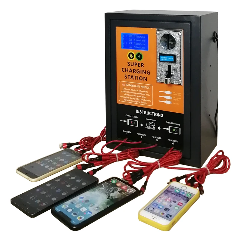 

Tecnologia 2021 New Ideas for Small Business Fast Charging Coin-operated 3-in-1 Charger Cable Cellphone Charger for Stations, Black