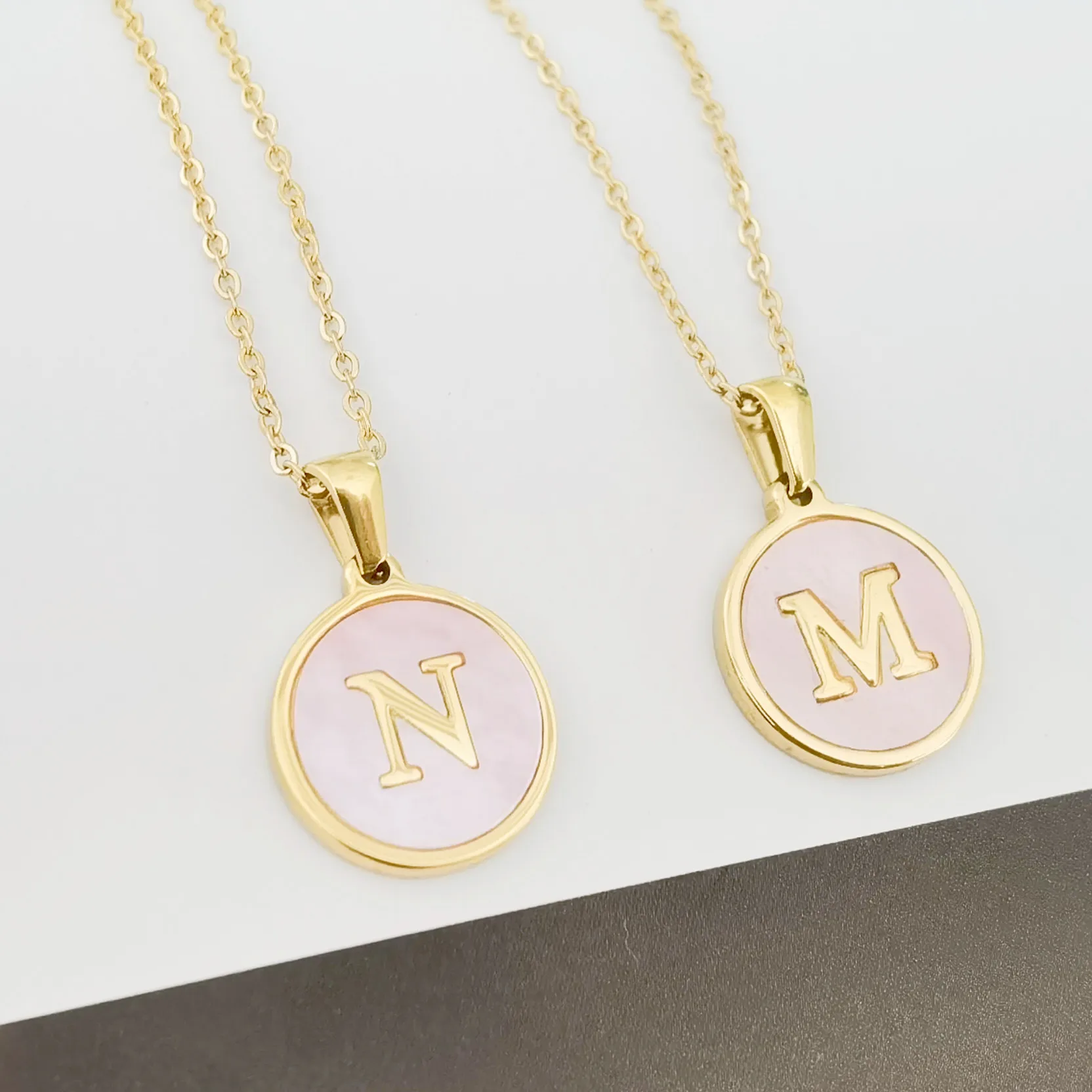 

In Stocks-Pink Fritillaria Letter Necklace Design Fashion Alphabet B Charm Gold Silver Plated Round Coins