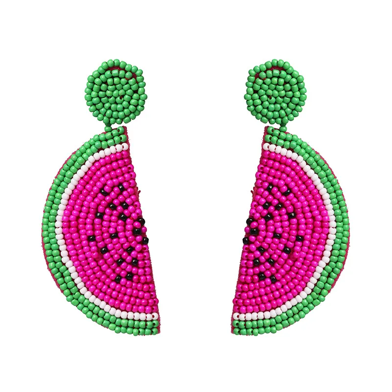 

High quality Bohemian handmade rice bead earrings jewelry statement seed bead watermelon earrings for women