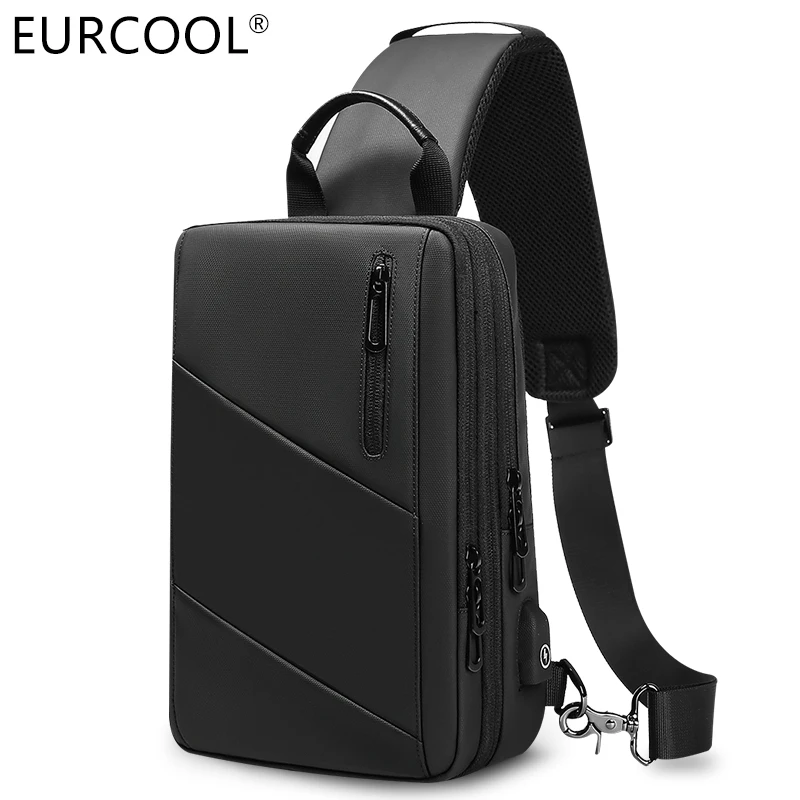 

2021 Waterproof Expandable Sling Backpack Men Single Cross Leather Harness Chest Custom Crossbody Bag With USB Charging Port