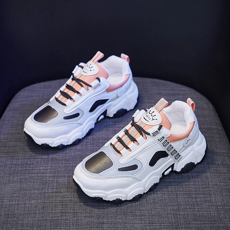 

Women's Chunky Sneakers 2021 Fashion Women Platform Shoes Lace Up Breathable Air Vulcanize Shoes Women Female Trainers Dad Shoes