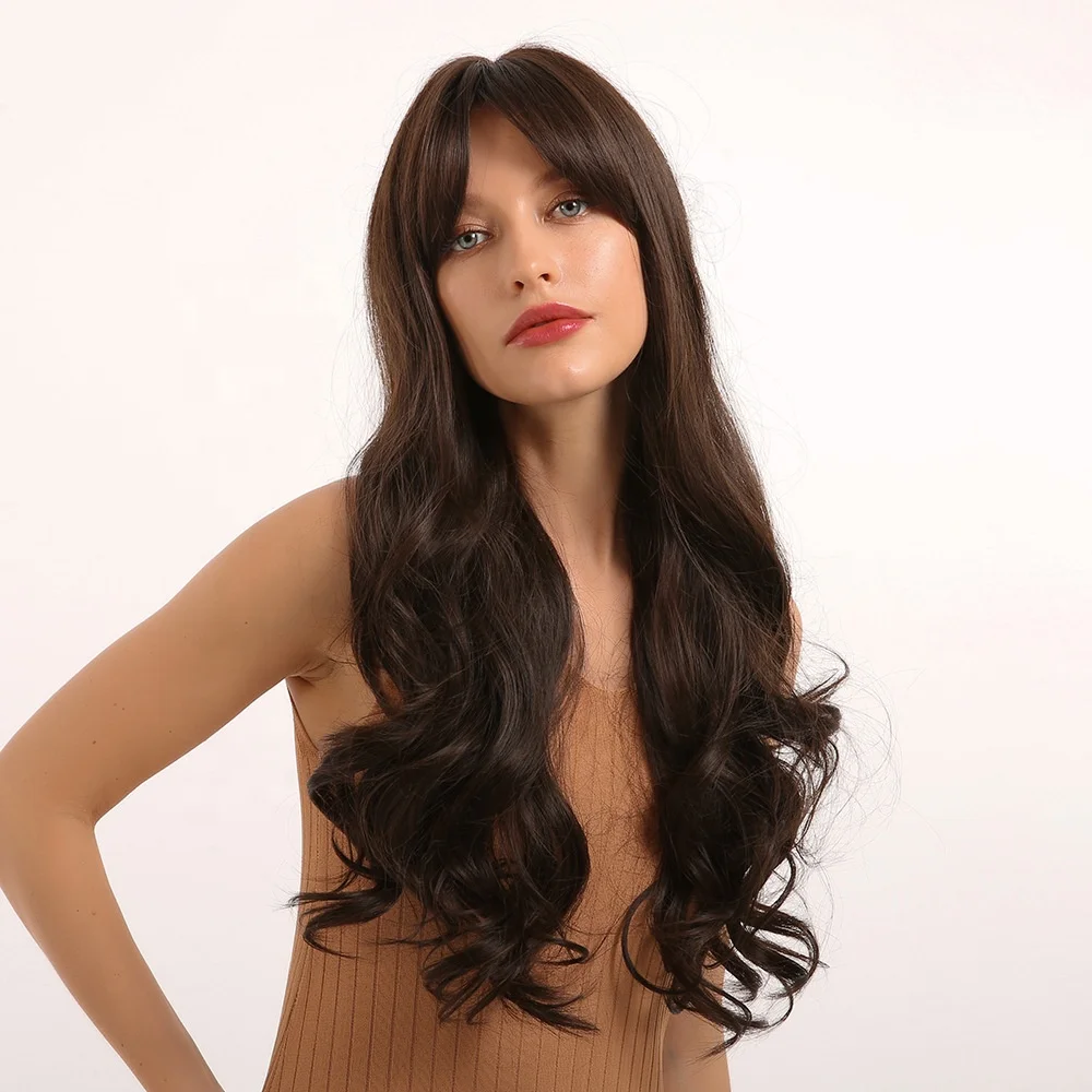 

Wholesale Wigs From China Machine Made Ocean Wave Synthetic Wigs Suppliers Long Wavy Wig Products With Bangs For Black Women