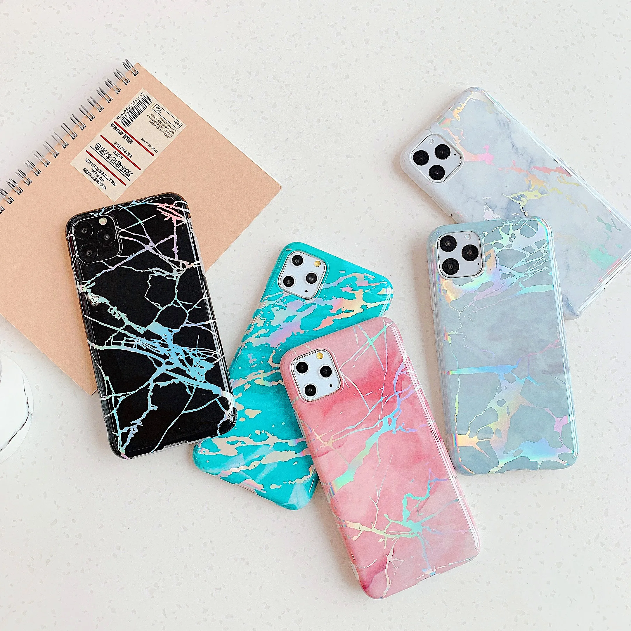 

laser colorful shockproof tpu mobile phone cover marble pattern phone case for iphone xs max 11 pro max, 5 colors