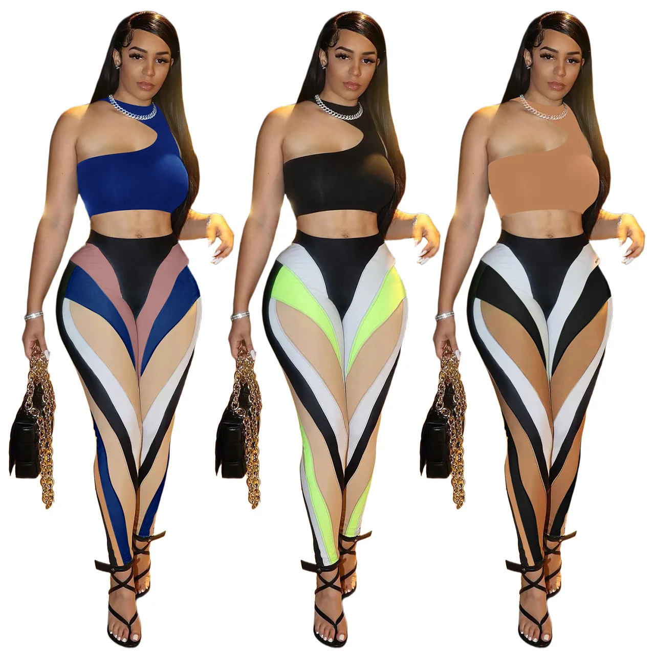 

Q22S8090 New Arrivals Y2K Fashion Woman Outfit Jumpsuit Two Piece Pants Crop Top Set Multi Colors Skinnky 2022 Women Clothing