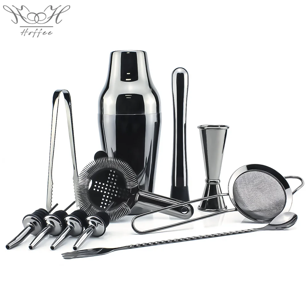 
New Arrival Luxury 11pcs Stainless Steel Gun Black Electroplating Bartender Cocktail Shaker Bar Set With Stand  (62256160846)