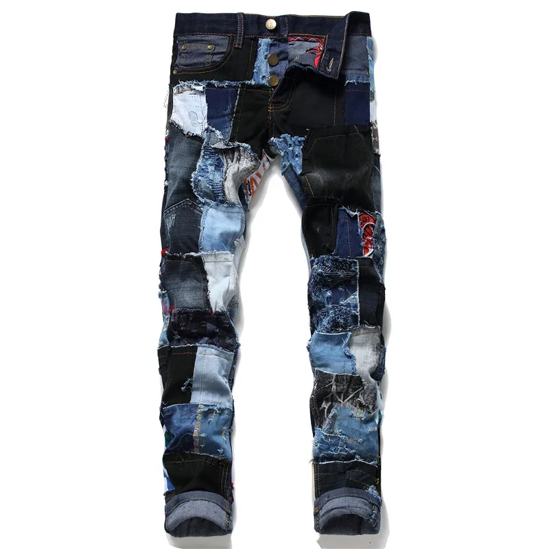 

Super Quality Fashion Patchwork Denim Slim Fit Mens Jeans