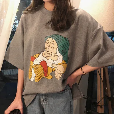 

T Shirt Women 2021 Summer Tops 3D Cartoon Print T-shirt Femme Funny Short Sleeve Harajuku White black TeesFemme Women's T-shirt, As pictures