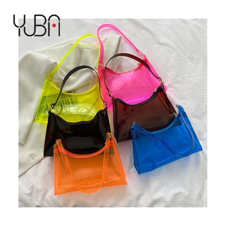 

Wholesales PVC Clear Women cute jelly handbags 2021 Summer Transparent Shoulder Armpit purses handbags ladies Bolsas, Customizable