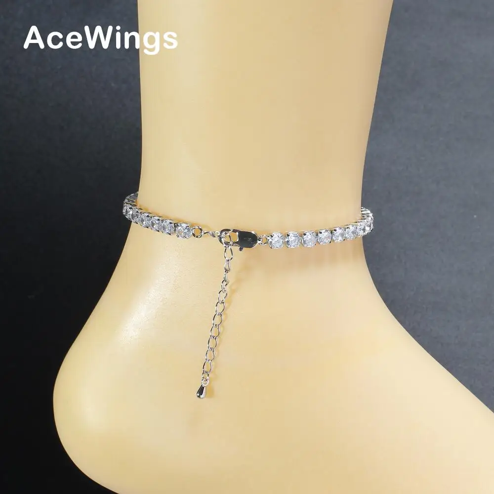 A008  cheap style 3mm 4mm 5mm  Brass CZ Tennis Anklet 8inch  with extender chain Iced Out Bling Bling Jewelry