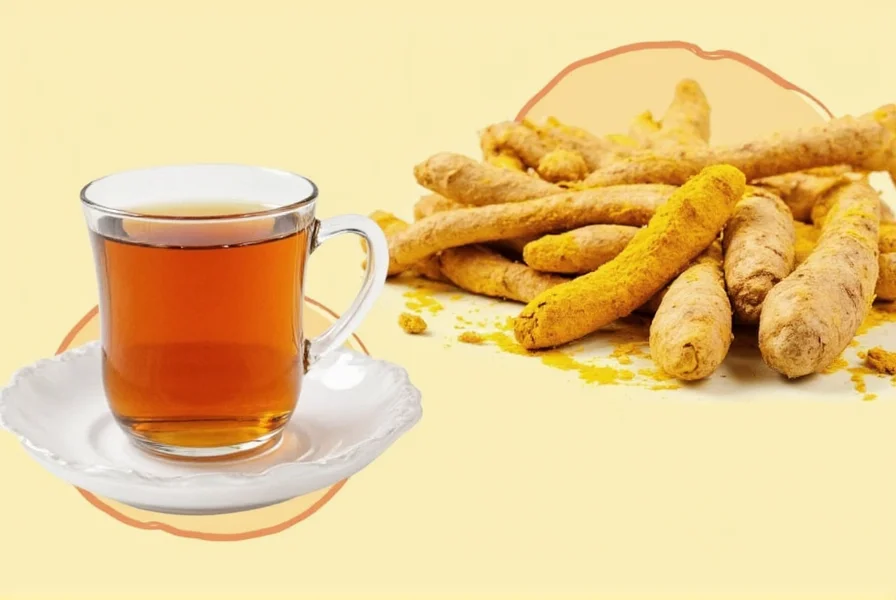 Fresh turmeric and ginger roots with tea preparation