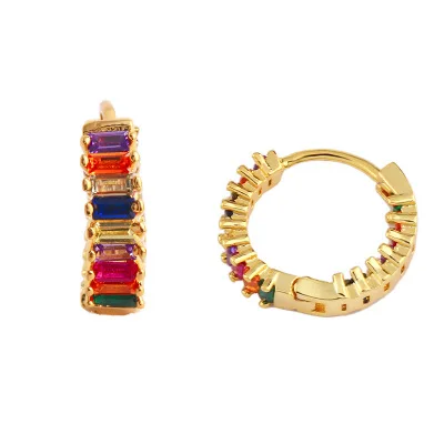 

Geometric Circle Earring With Colorful Zircon 18K Plating Brass Earrings For Women, Multi