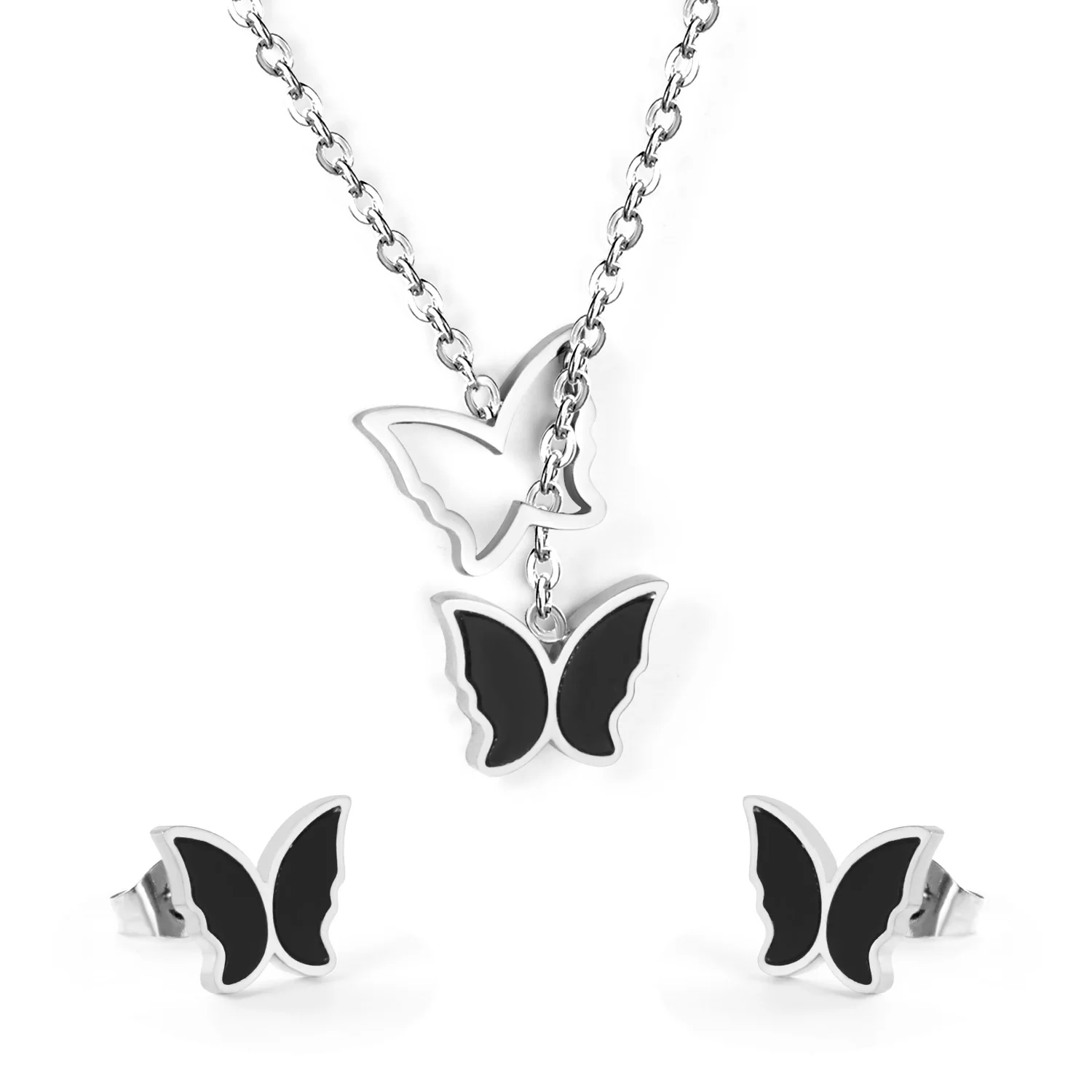 

Fashion Stainless Steel 18k Gold Butterfly Fresh Water Pearl Jewelry Set