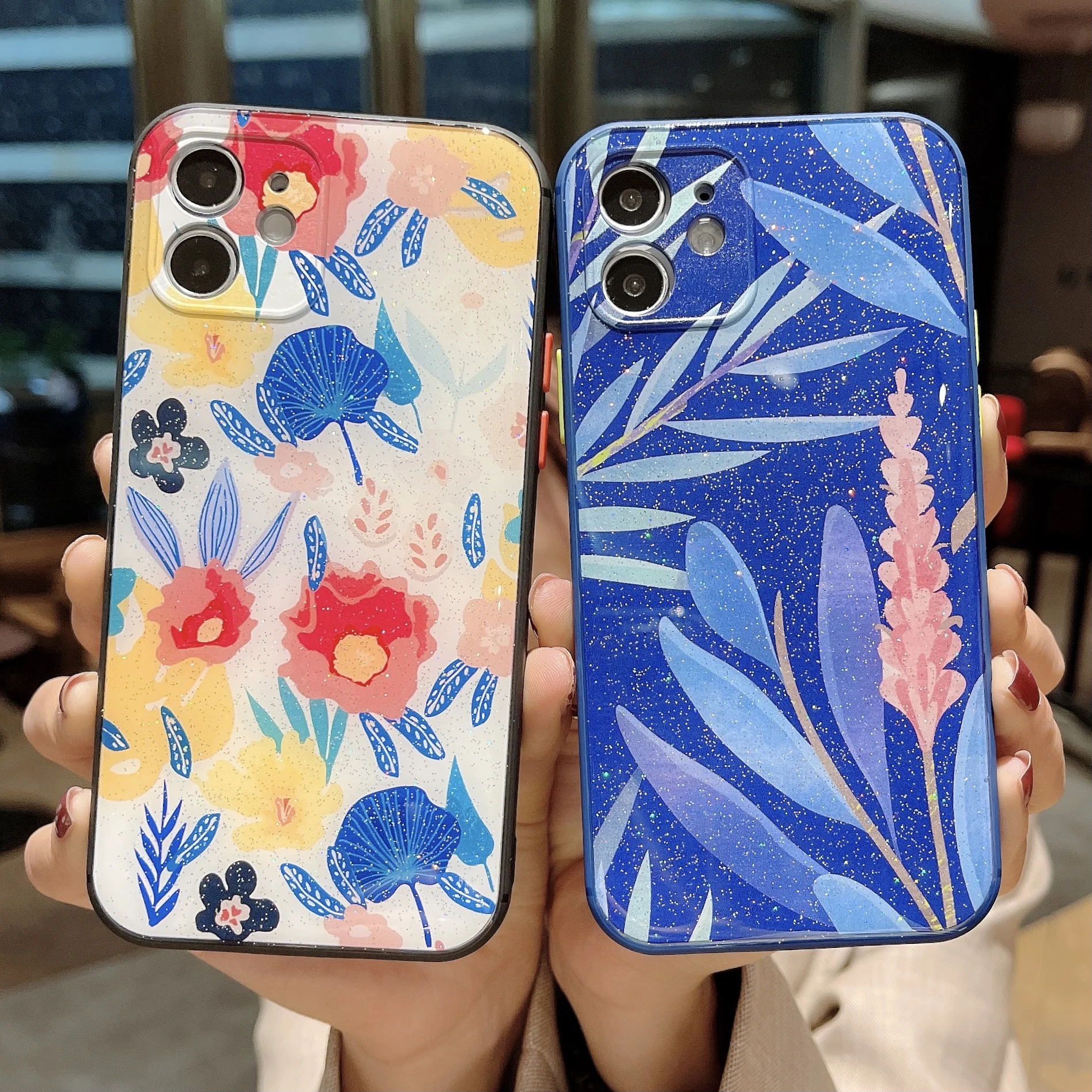 

New Arrival High Quality Custom Luxury mobile phone bags cases fresh flowers series Phone Case for iPhone 11 pro max,12, White.blue, red,etc.