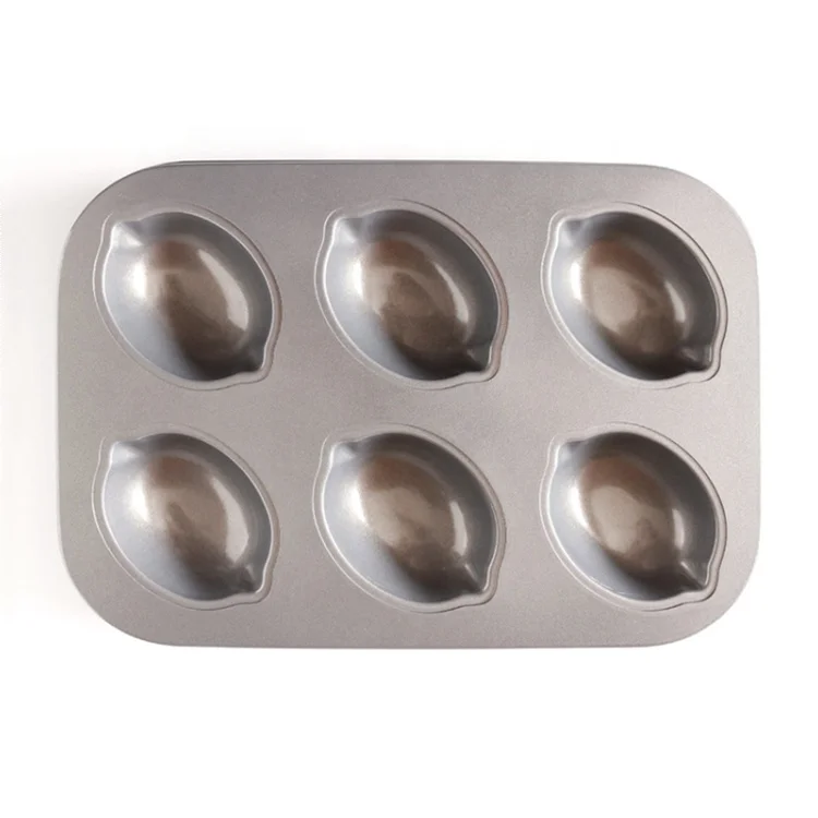

Japanese Standards Wholesale 6 Cavity Non-stick Steel Lemon Shaped Cake Baking Tray/Pans