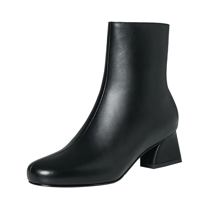 

K303 High instep round toe boots women shoes genuine leather ankle boots ladies heels, Black