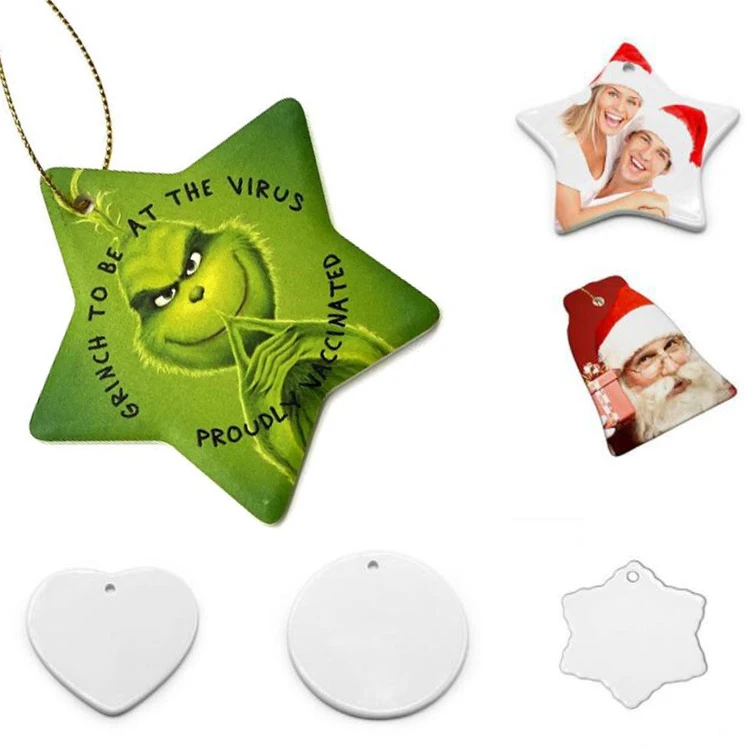 

Various shapes 3 inch Round Circle Custom Sublimation Blank Ceramic Christmas Ornaments Flat Christmas