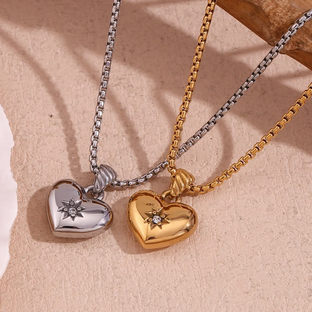 

Valentine's Day Gift Zircon Heart Necklace Gold Plated Jewelry Stainless Steel Pendant Necklace