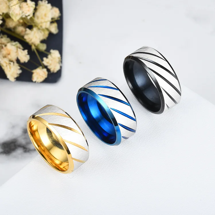 

Amazon Ebay Hot style Fashion Simple Inner Arc Double Bevel Batch Stainless steel Flower Twill Cross Sand Rings