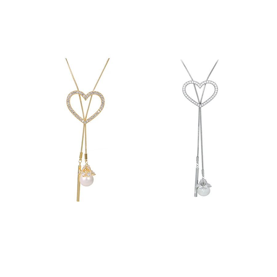 

necklace-01032 xuping Rhodium plated and 24k gold-plated heart-shaped stretchable ladies pearl zircon necklace