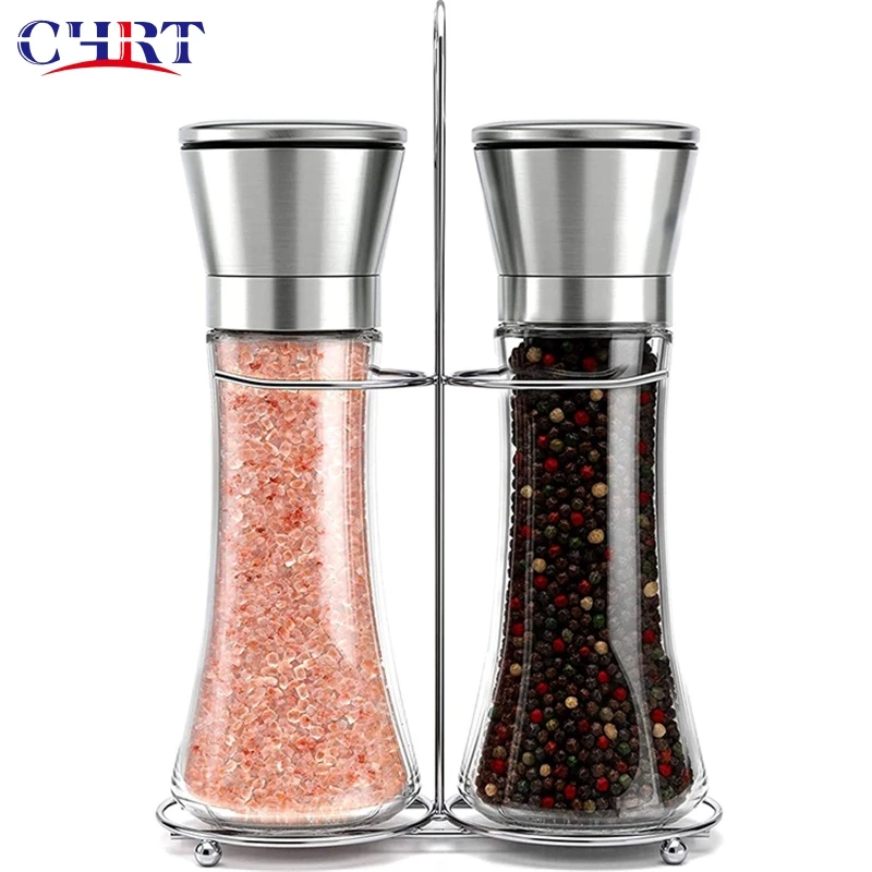 

CHRT 2021 Hot Sale Glass grinder set Stainless Steel Mini grinder set Salt and Pepper Mill Grinder Set for Women