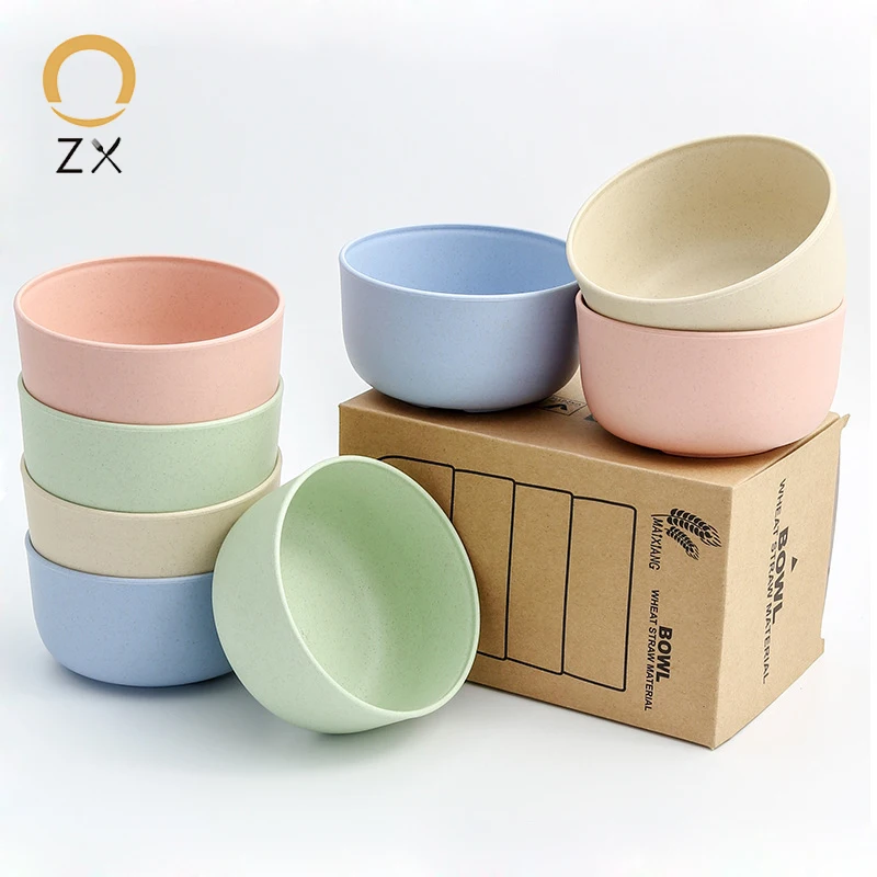 

Salad Soup Baby Noodle Rice Feeding Food Serving Wheat Straw Colorful Eco Plastic Bowl, Wheat,blue,green,pink