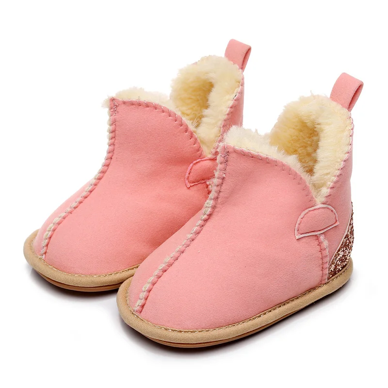 

3BB023 Wholesale 2022 new autumn winter flat flannel surface warmth kids boy infant cotton shoes baby girl toddler boots, Red black beige brown pink