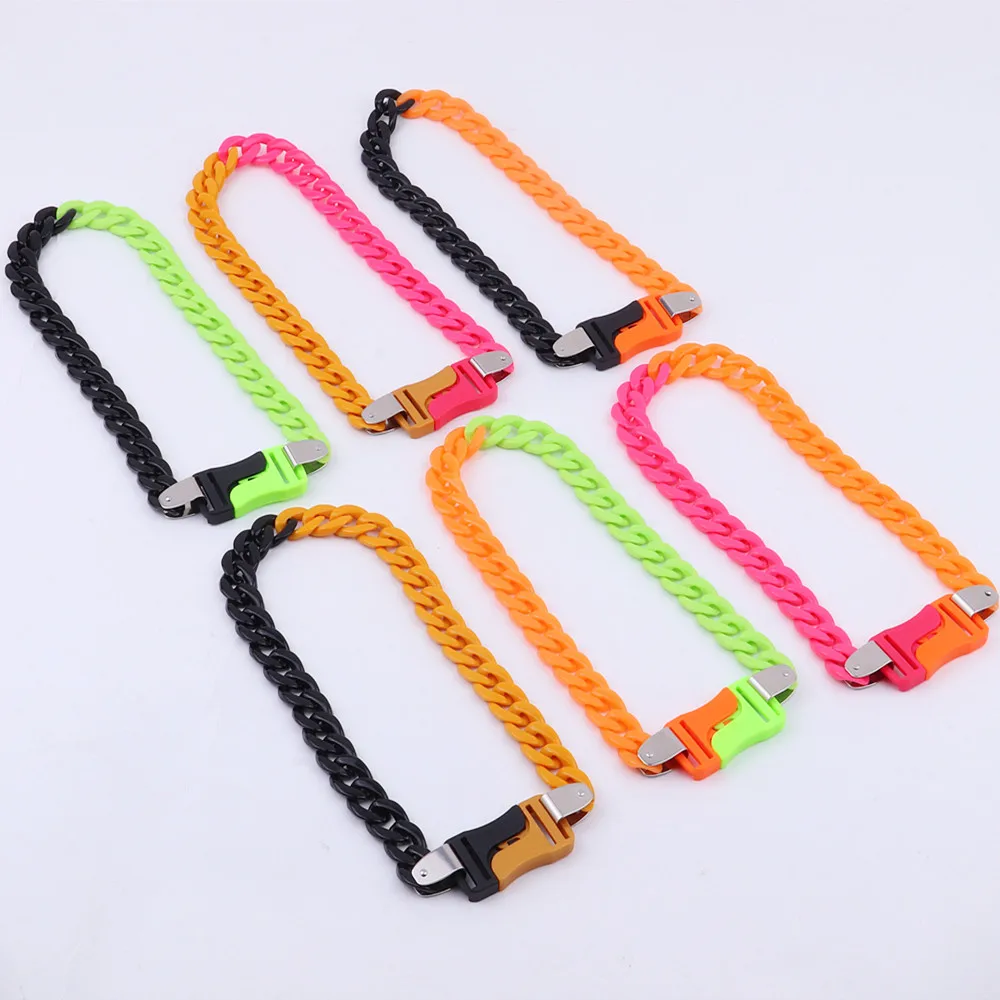 Link Long Chain Lock Collar Necklace Neon Colored Acrylic Chain Buckle Pendant Necklace Hiphop Multi Color Plastic New Fashion /