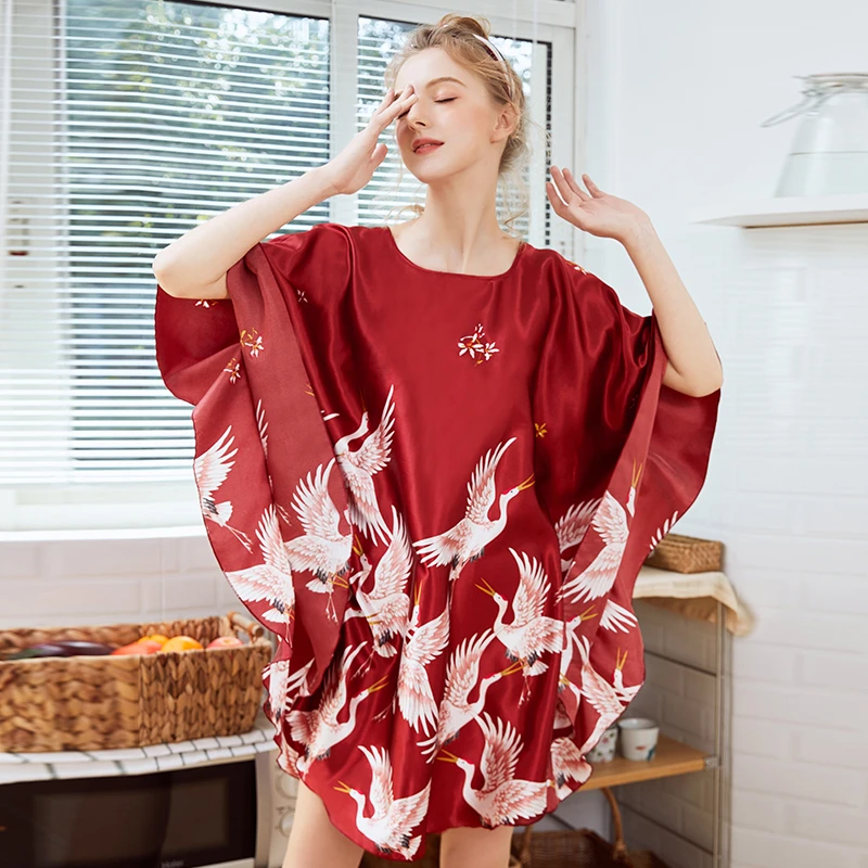 

premium smock animal bird printed women's home wear robe sleepwear for girls, Navy , wine red,gray
