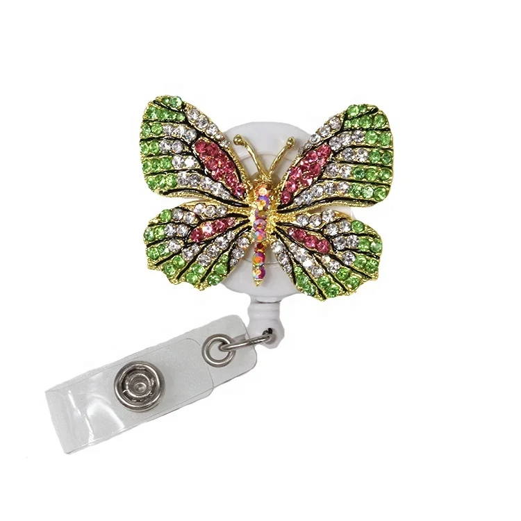 

Rhinestone Bling Crystal Butterfly Animal Retractable ID Badge Holder Reel For Decoration, Various, as your choice