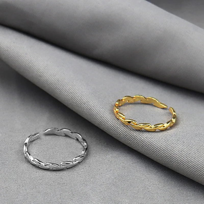 

Korean Style Gold Silver Color Thin Tail Ring Simple Leaf Opening Ring for Women Girls