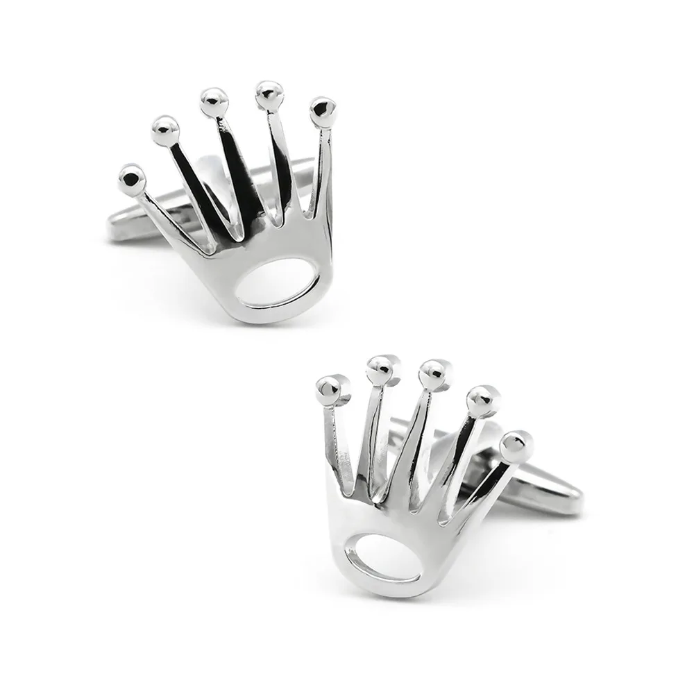 

King's Crown Cufflinks for Men Gold Shirt Cuff Links Business Wedding Gifts, Silver