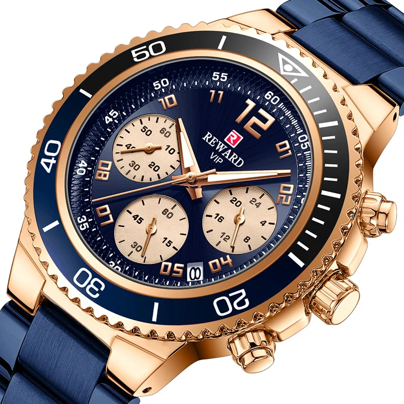 

Reward 2021 Luxury fashion stainless steel quartz watch men Factory custom brand logo golden black blue casual wristwatch
