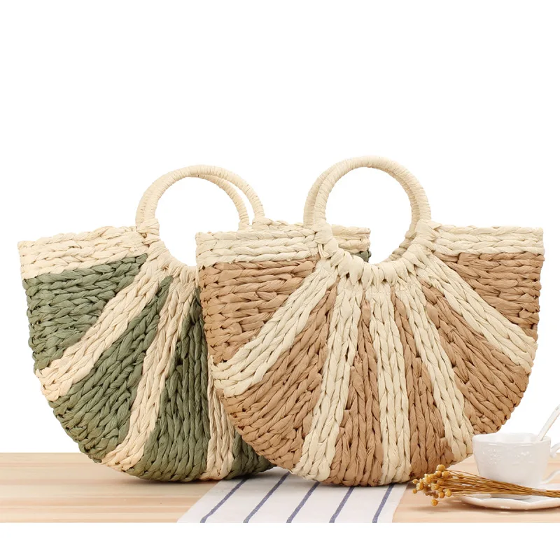 

2021 Wholesale Hand Made Straw Beach Bag Rattan Woven Basket Purse Tote handbags Fashion Trendy Summer Bags for Women