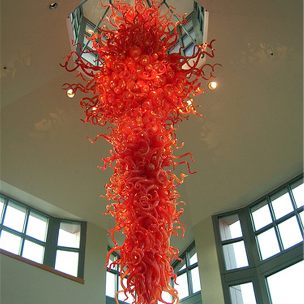 

Hotel Custom Retro High Quality Red Hand Blown Glass Modern Chandelier Pendant Light, Can be customized