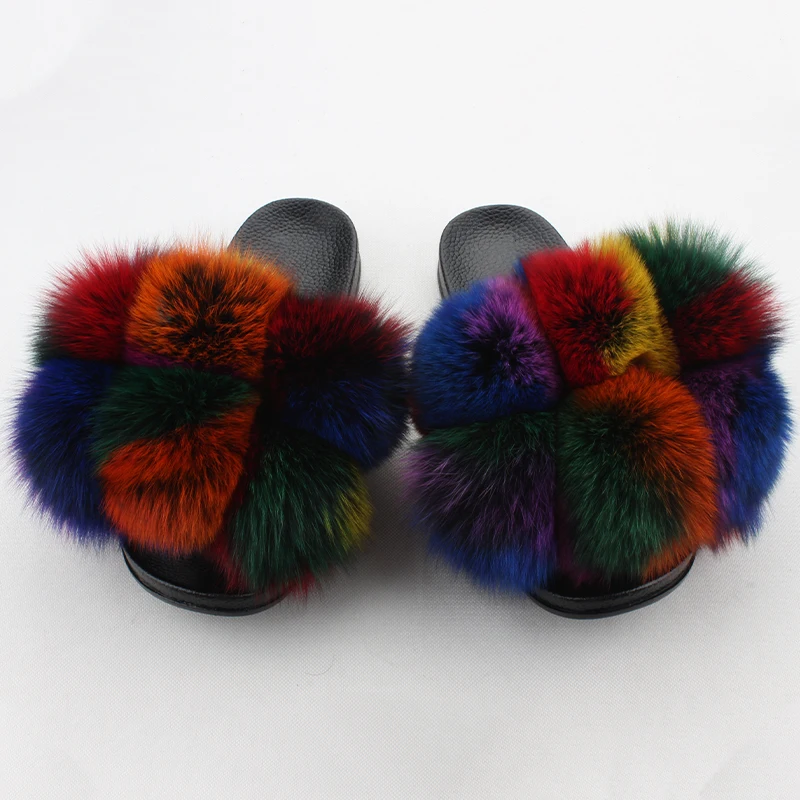 
Fluffy Sandals Wholesale Fur Slippers Hot Selling Women Racoon Fur slides 