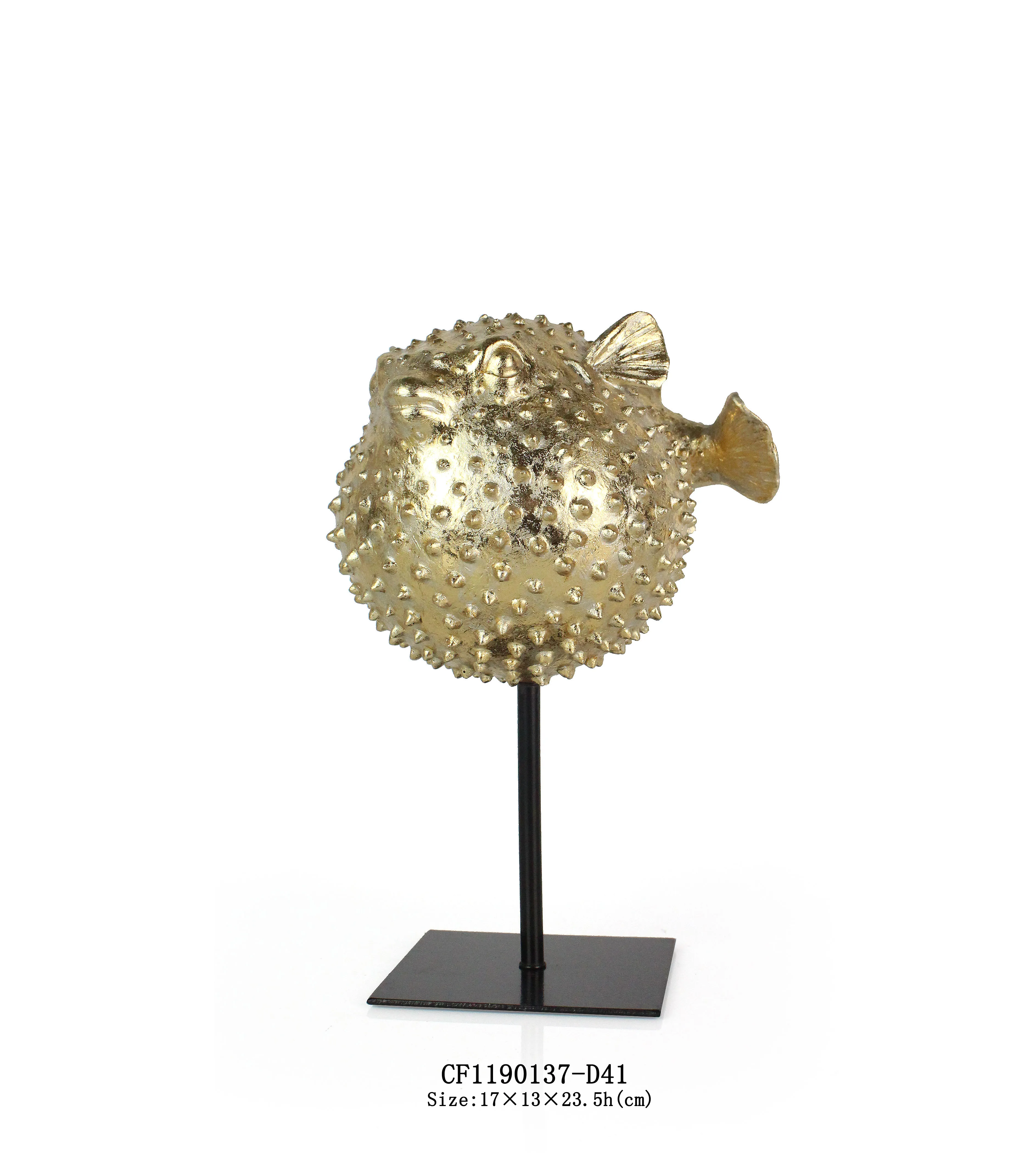 Wholesales Artifical Ocean Resin Decorative Gold Puffer Fish  Animal Sculpture For Home Decor details