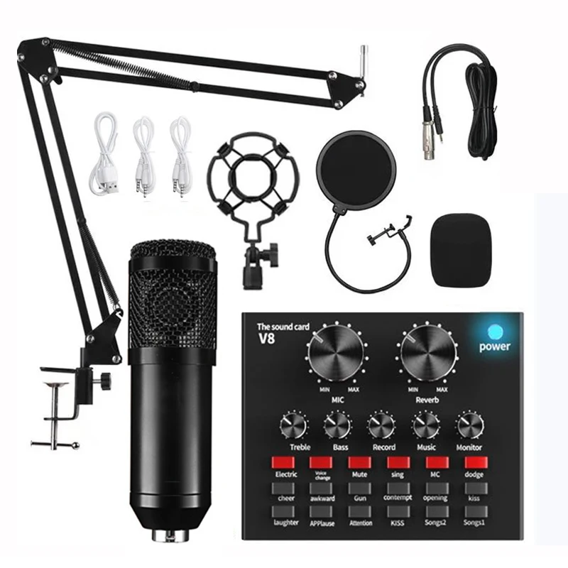 

Professional BM800 USB Mic Studio Recording Condenser Microphone with V8 Sound Card for karaoke gaming live streaming