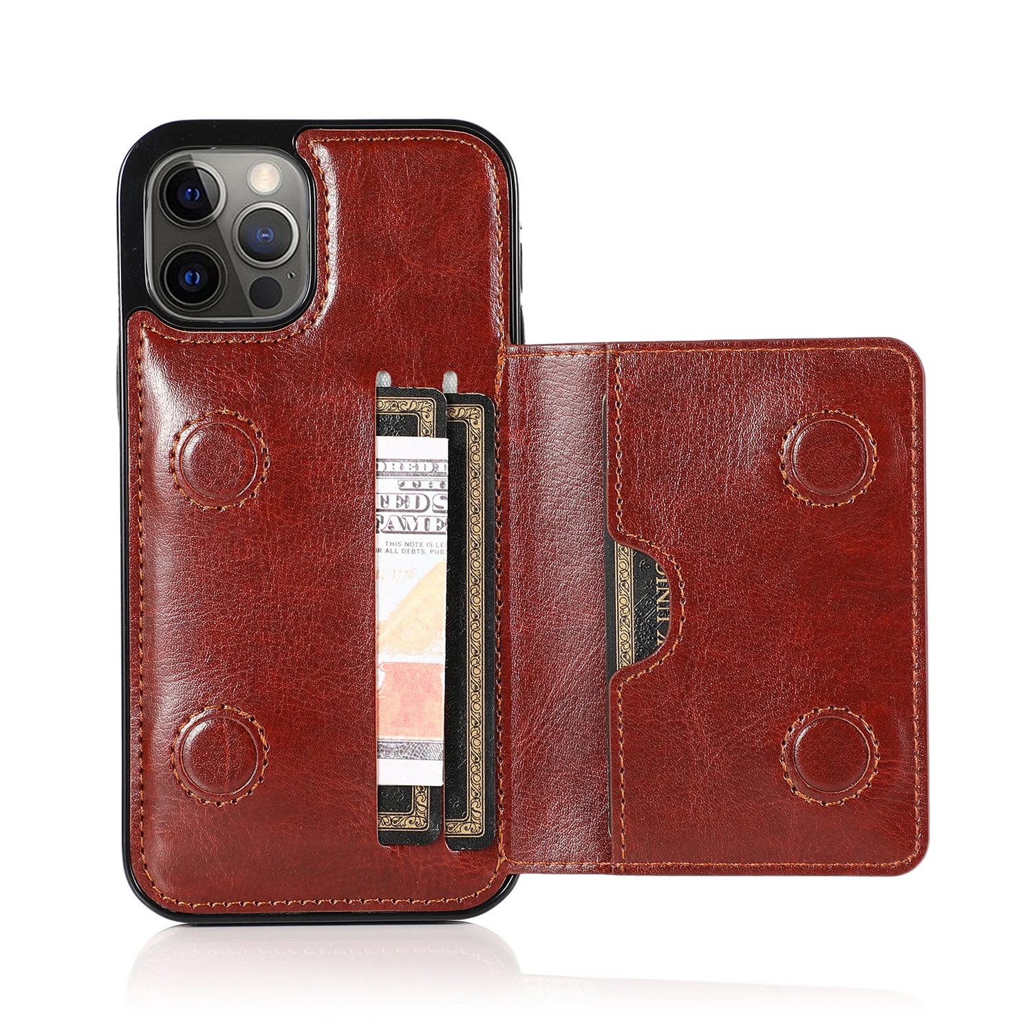 

For iPhone 11 Wallet Case with Card Holder PU Leather Kickstand Cover Double Magnetic Clasp for iphone 12 Case with card slot, Black, brown, red, blue, purple, rose gold