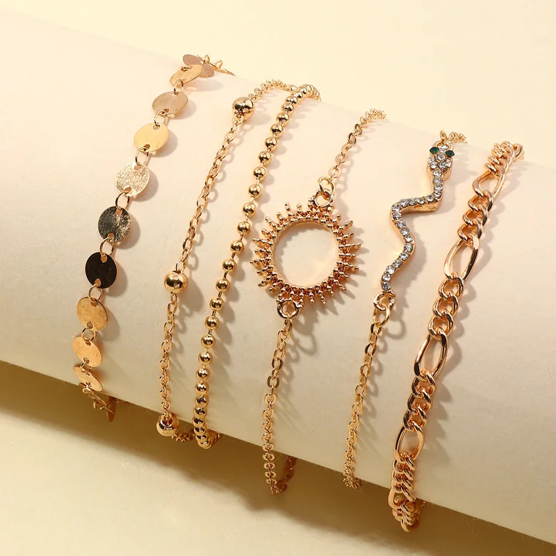 

6pcs/set fashion trendy crystal snake chain charm bracelets